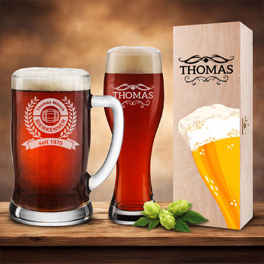 Biergläser personalisiert: Weizenglas, Bierkrug und Bierglas